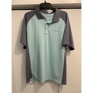 Columbia Omni-Shade Sun Protection Short Sleeve Polo Shirt ~ L LARGE ~ TEAL/GRAY